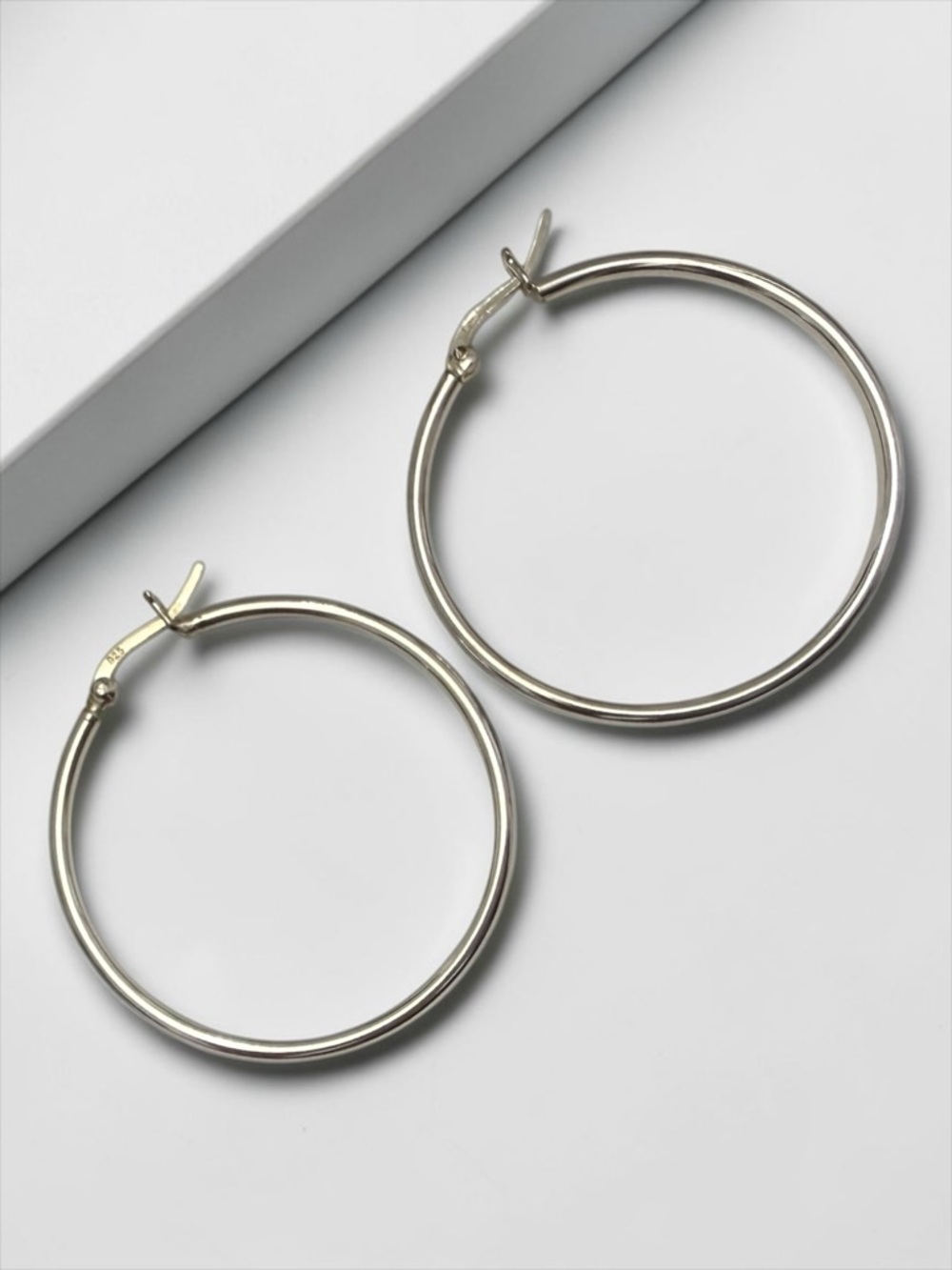 Sterling Silver 40mm Hoop Earrings Classic Minimal Everyday Hoops